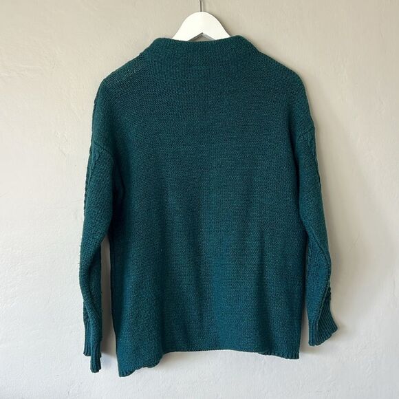 St John Bay winter knitted sweater royal green high necklines design ropes front - Picture 8 of 9